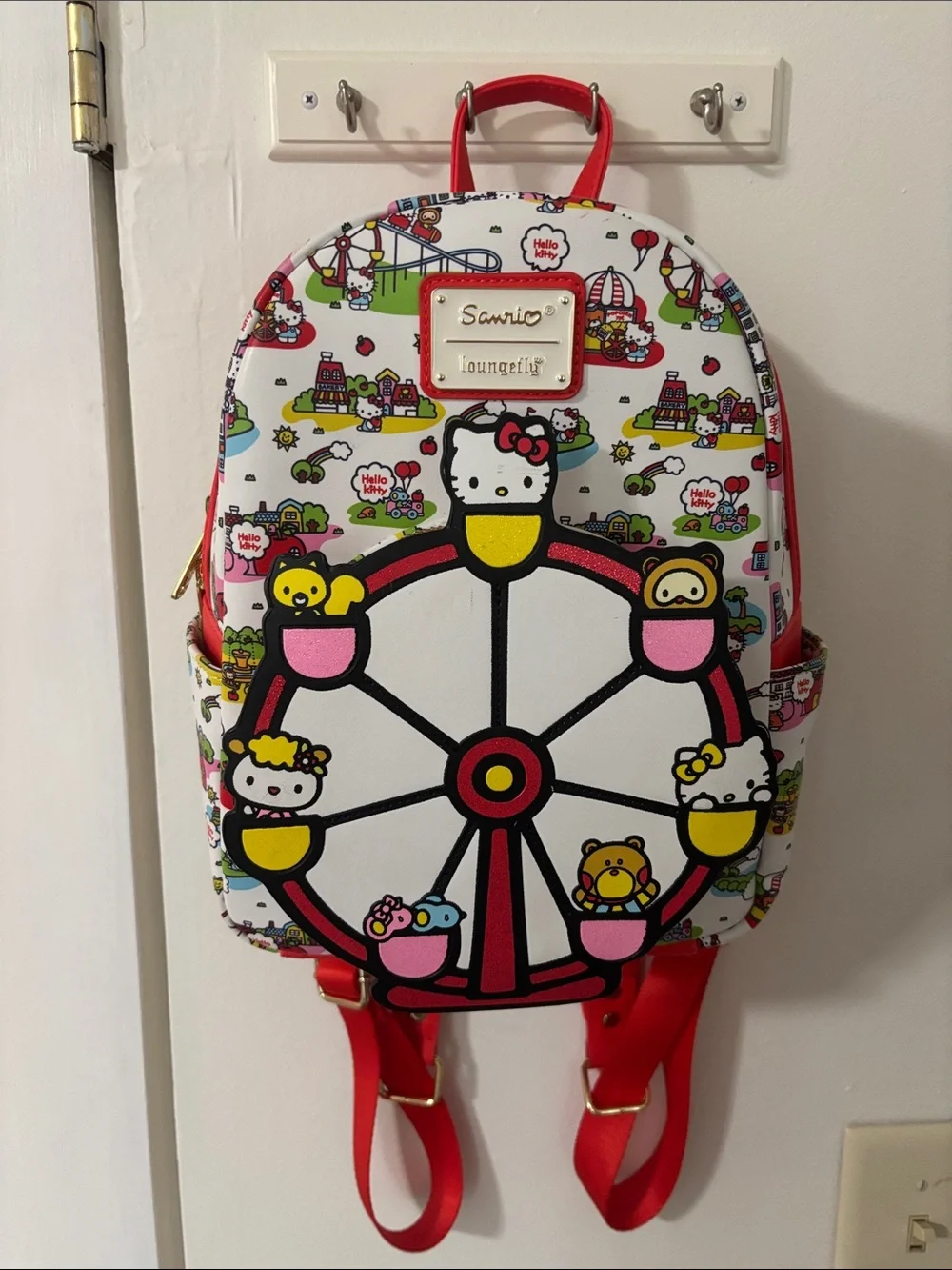 Loungefly White Red Hello Kitty Ferris Wheel Kids Backpack